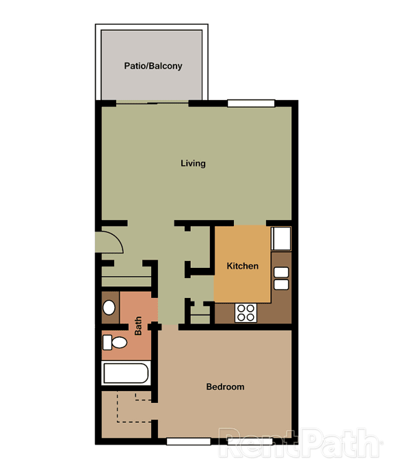 1 Bedroom Garden Floor Plan at Lake Camelot Apartments, Indianapolis, Indiana