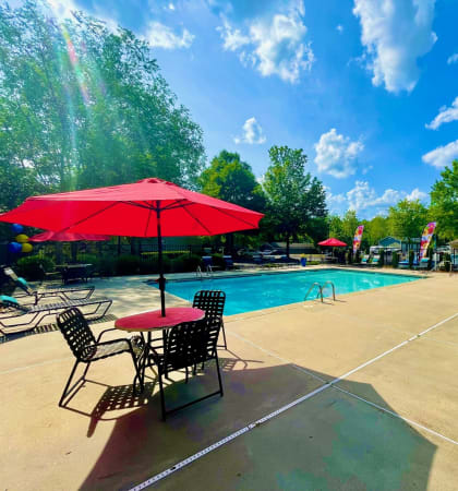 our swimming pool is open to the community with chairs and umbrellas at Hidden Creek, Morrow, Georgia 30260