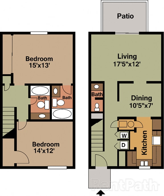 2 BR 2.5 Bath Townhome Floor plan at Country Lake Townhomes, Indiana