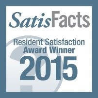 a sign that says resident satisfaction award winner 2015