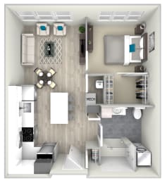 One Bedroom One Bathroom Floor Plan 698 at Nightingale, Rhode Island, 02903