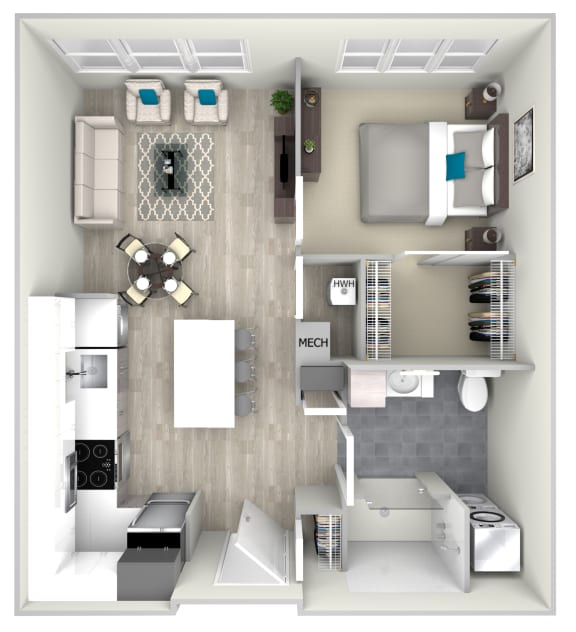 Floor Plan  One Bedroom One Bathroom Floor Plan 698 at Nightingale, Rhode Island, 02903