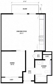 1B3 &#x2013; 1 Bedroom 1 Bath Floor Plan Layout &#x2013; 676 Square Feet