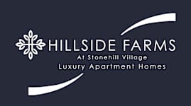 A logo for Hillside Farms at Stonehill Village, a luxury apartment homes.