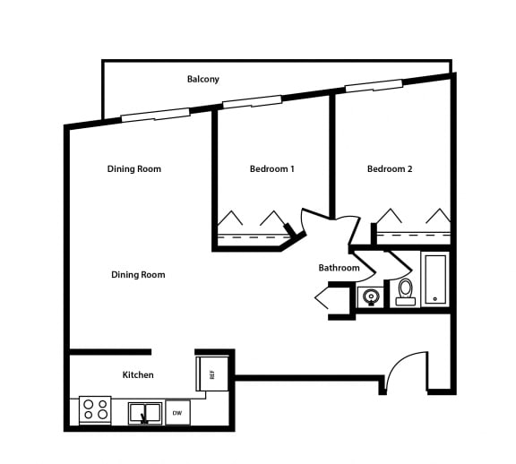 Floor Plan  Two Bedroom/1 Bath