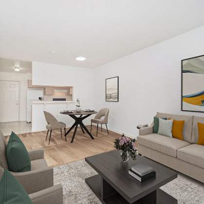 a living room with a couch and a table