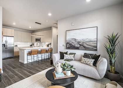 a living room with a couch and a table