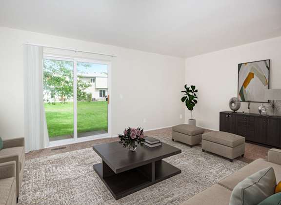 a living room with a couch and a coffee table