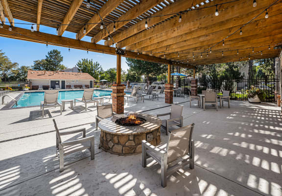 the reserve at bucklin hill patio with fire pit and pool