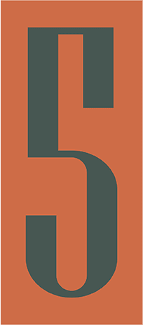 A large orange number 5 with a dark grey shadow. at 605 Concord at Fresh Pond Apartments, Cambridge, MA, 02138