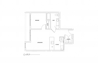 Floor Plan 1 Bed 1 Bath 727