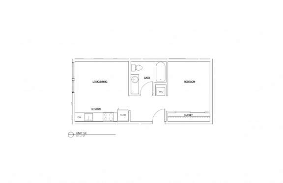 Jr. 1 bed 1 bath, 561 sq. ft.  (units # 210, 310, 410)