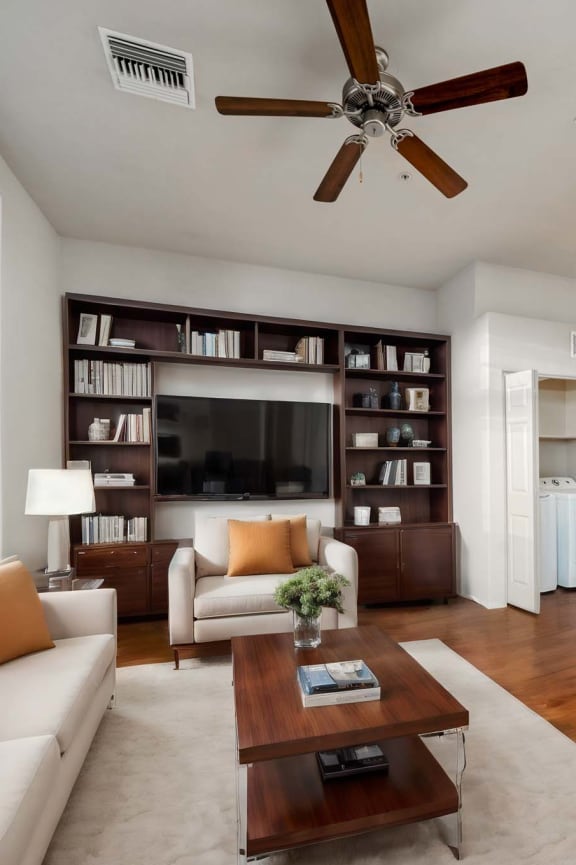 a living room with a couch and a coffee table