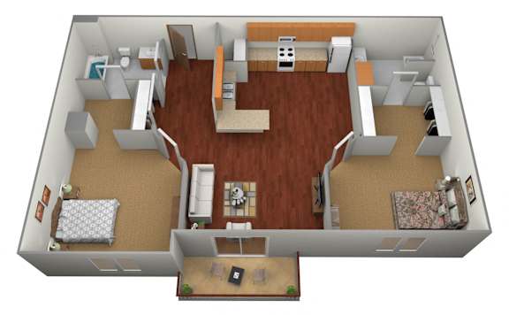 Floor Plan  2 bed 2 bath Floor Plan at Pelican Heights Apartments, Detroit Lakes, MN, 56501