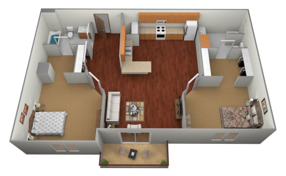 2 bed 2 bath Floor Plan at Pelican Heights Apartments, Detroit Lakes, MN, 56501