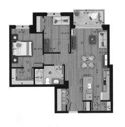 Floor Plan  One bedroom, one bathroom apartment layout at La Voile Boisbriand in Boisbriand, QC