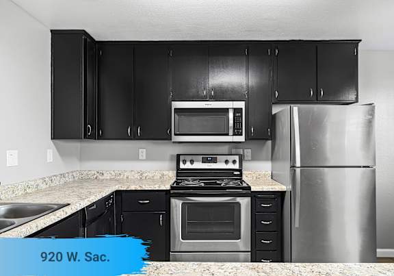 Kitchen with modern appliances at OSM Properties Homes & Apartments, Chico, CA