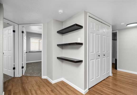 Room with shelves at Redwood Cove Apartments, Chico, 95928