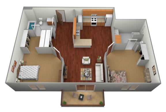 2 bedroom 2 bath Floor Plan at Pelican Heights Apartments, Detroit Lakes, MN