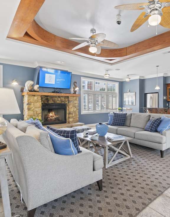 a living room filled with furniture and a ceiling with a fan at Saltmeadow Bay, Virginia Beach, 23451