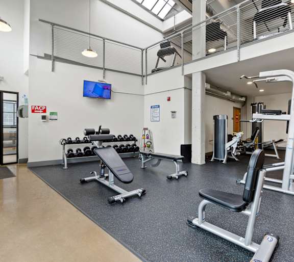 A gym with treadmills and exercise equipment.