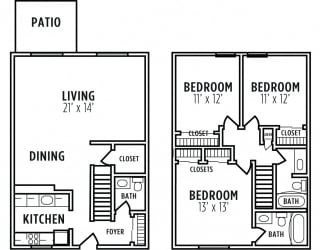 3 bedroom floor plan at Madison Rockwood, Ballwin, Missouri