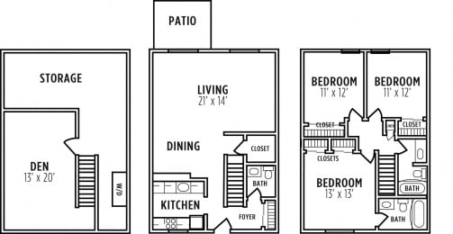 3 bedroom floor plan at Madison Rockwood, Ballwin, Missouri