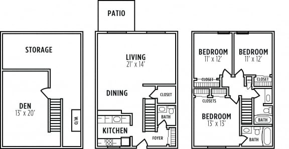 3 bedroom floor plan at Madison Rockwood, Ballwin, Missouri