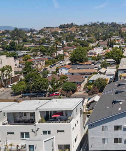 A residential area with houses and buildings.
