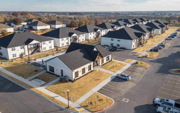 an aerial view of a group of houses in a neighborhood
