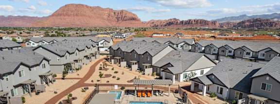 Desert Village Townhomes in Santa Clara, Utah Aerial View of Pool and Property