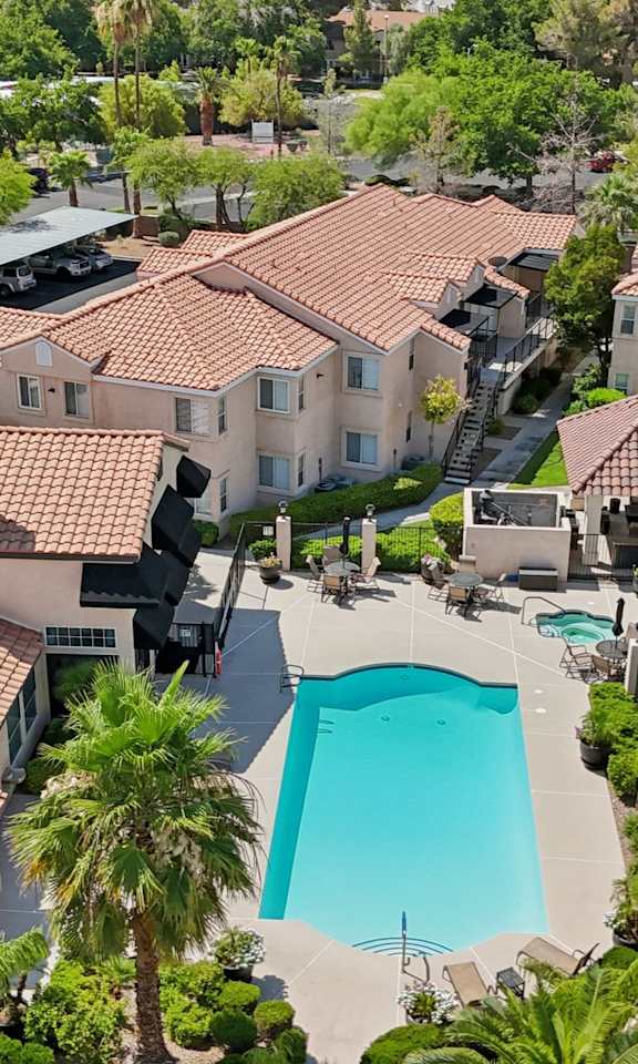 A view of the swimming pool from above