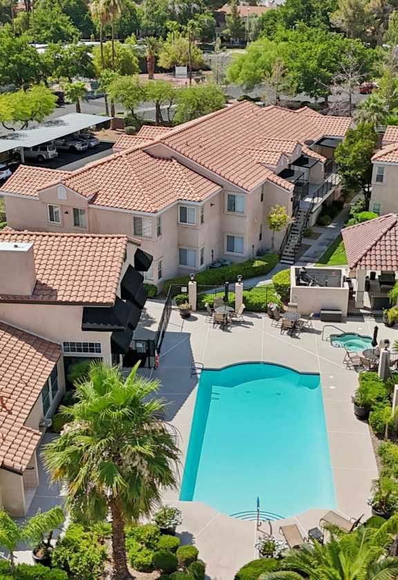 A view of the swimming pool from above