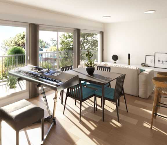 A modern home office with a desk, chairs, and a view of the outdoors at Ocean Edge @ Laguna Beach Apartments, California
