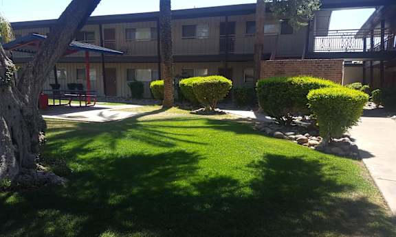 a view of a yard in front of a building