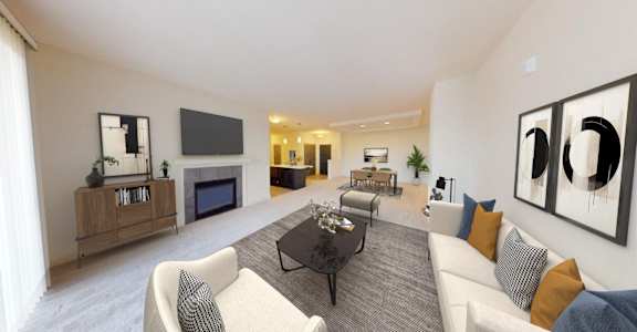 a living room with a couch and a table