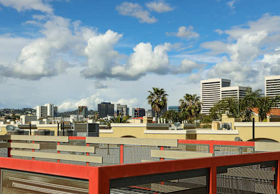 a view of the city from the roof of a building