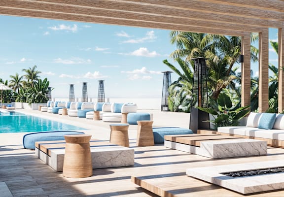 a rendering of the rooftop pool at aria hotel