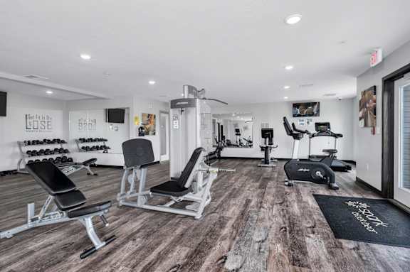 Gym with variety of equipment at Heights at Black Bear Apartments, Morgantown, 26501