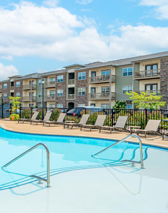 the swimming pool at the preserve at polk apartments