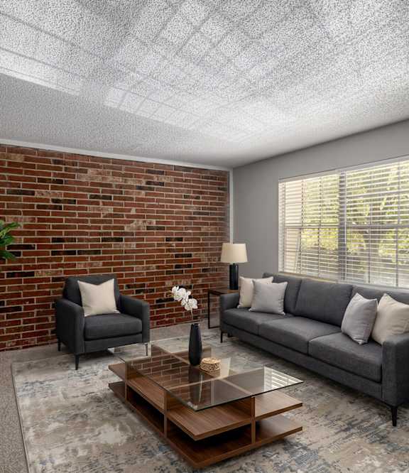 a living room with three mirrors and a wood floor