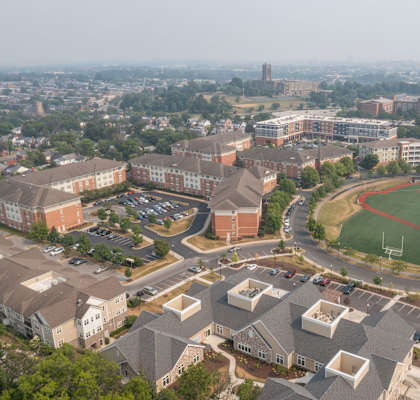 a view of the campus from the top of the tower