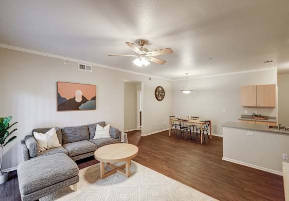 a living room with a couch and a coffee table