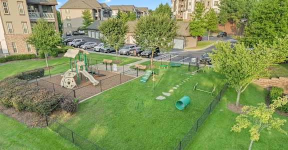 an aerial view of a playground in a park at The Ridge at Chenal Valley, Little Rock, Arkansas