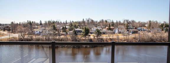 the view of the river and the city from the balcony