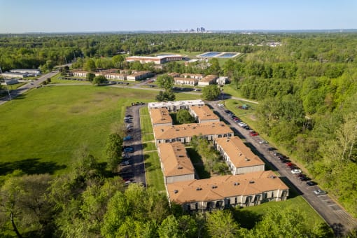 a view of the campus from the air