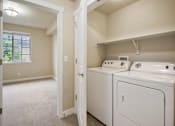 Thumbnail 14 of 17 - A laundry room with a washer and dryer.