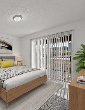 A bedroom with a large bed and a painting on the wall.