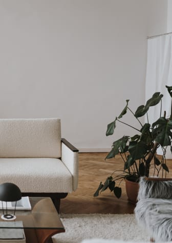 a living room with a couch and a coffee table