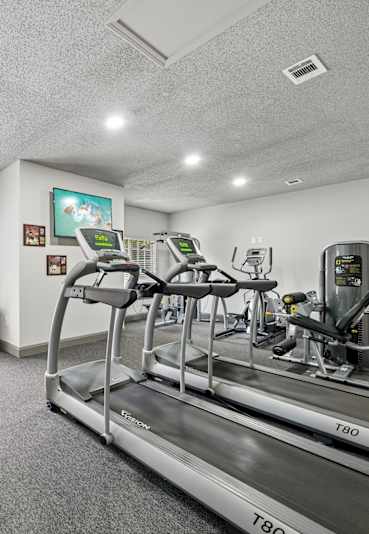 A gym with treadmills and exercise equipment.